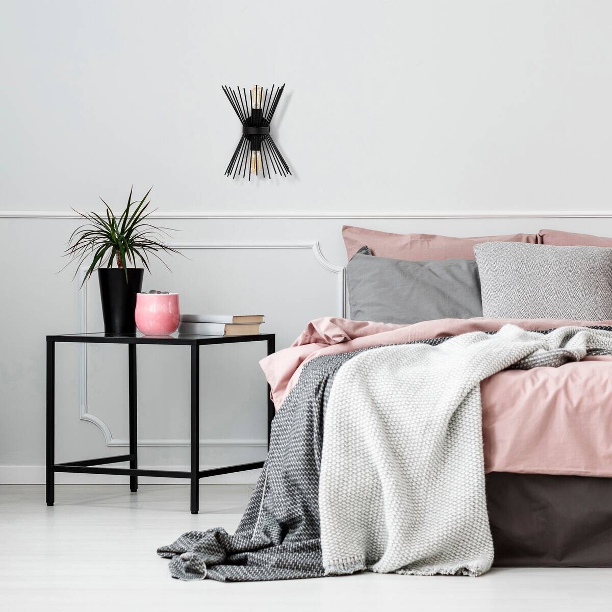 Opviq Wandleuchte Kirpi schwarz Metall B/H/T/L/D: ca. 16x33x16x23x12 cm E27 2 Brennstellen