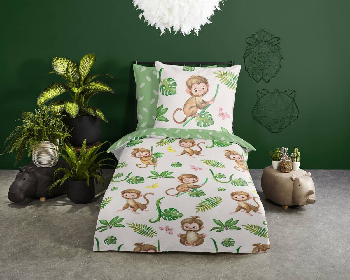 Baumwoll Bettwäsche Play grün Baumwolle B/L: ca. 135x200 cm