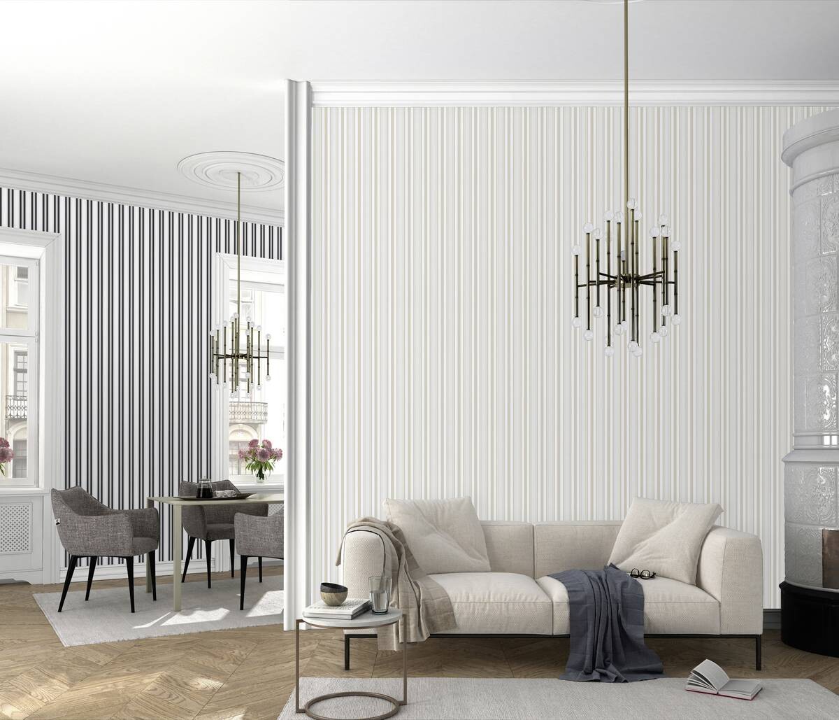 Vliestapete Streifen grau weiß B/L: ca. 53x1005 cm