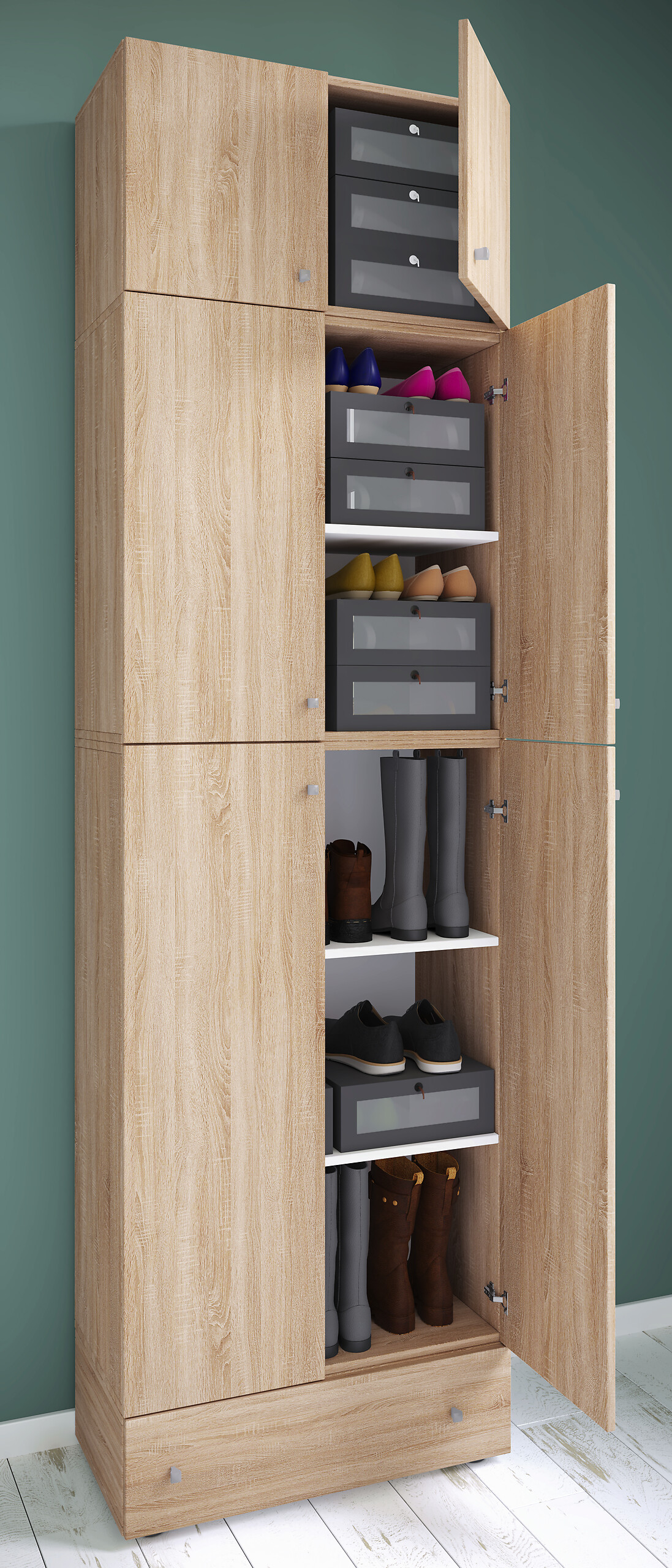 Schuhschrank Lona Eiche Sonoma Nachbildung weiß B/H/T: ca. 70x240x39 cm