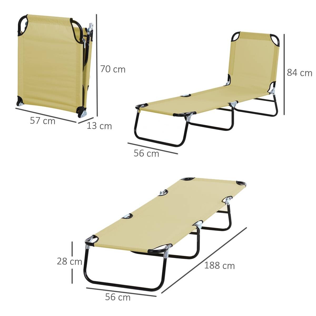 Outsunny Sonnenliege cremeweiß Stahl B/H/L: ca. 56x28x188 cm
