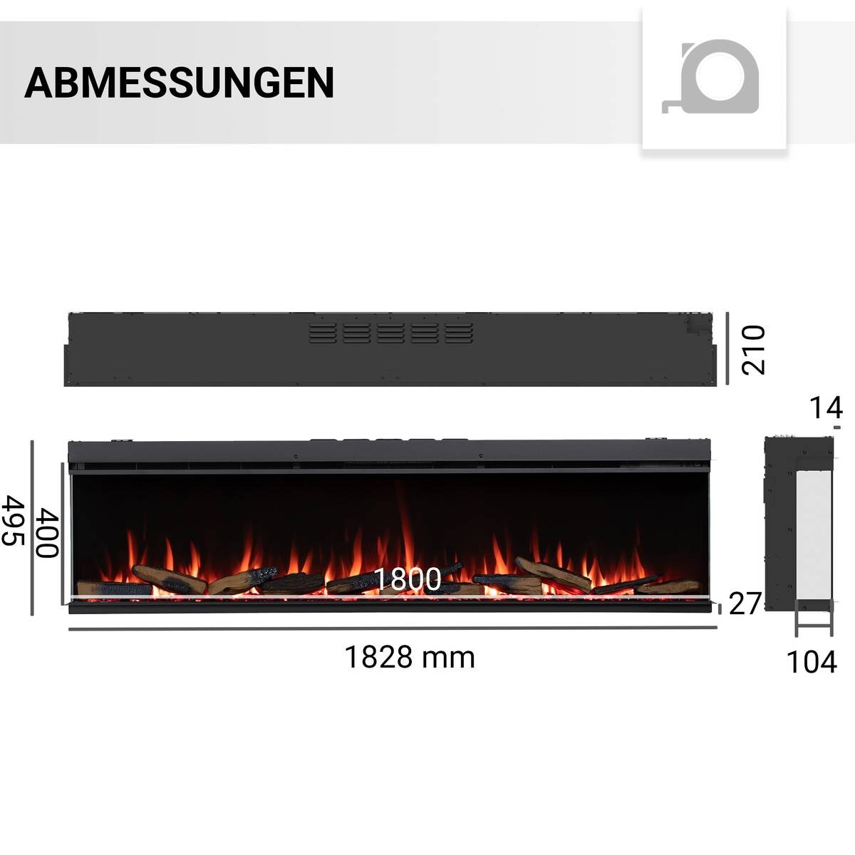 Balderia Elektrischer-Kamin B/H/T/L: ca. 182,8x49,5x21x182,8 cm