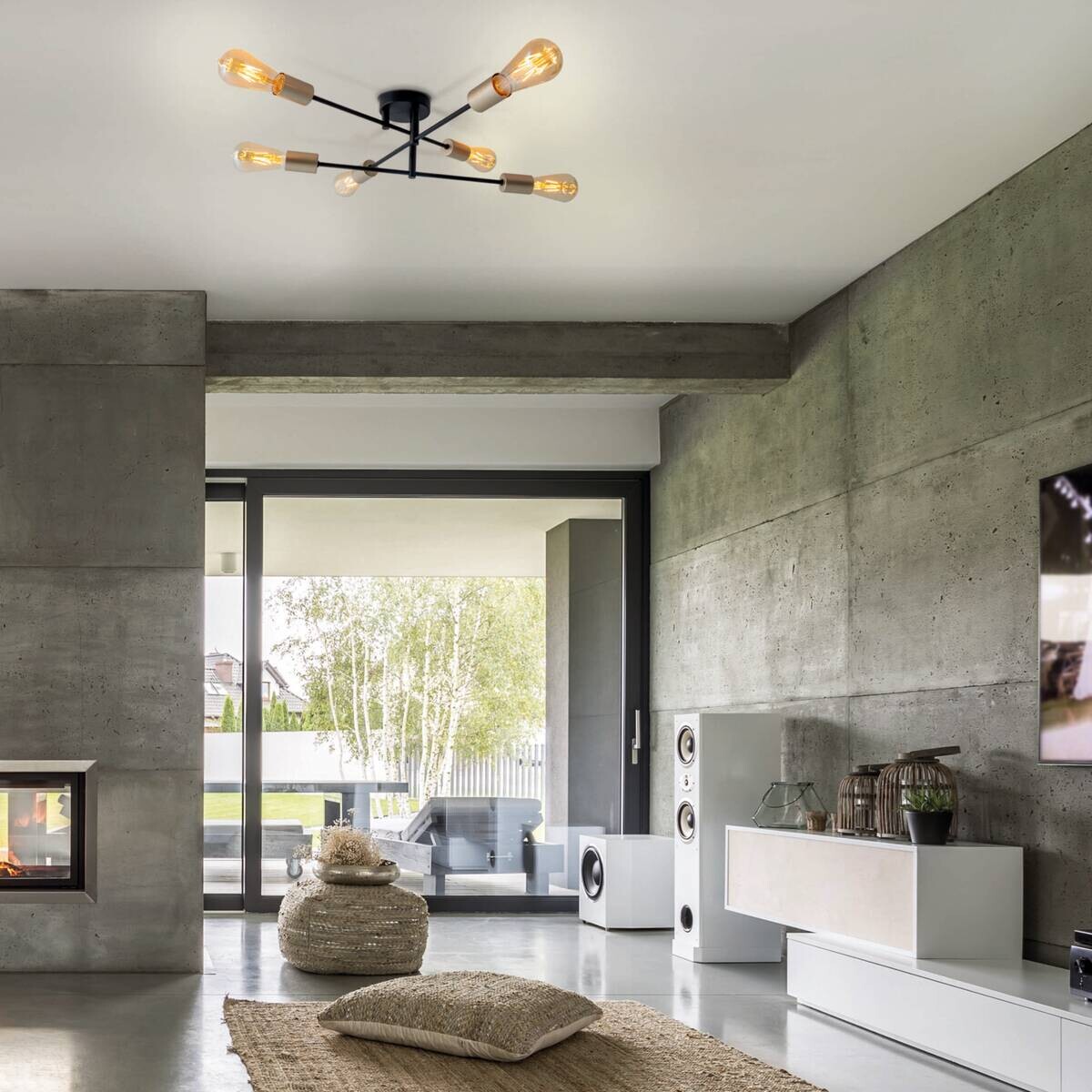 Näve Leuchten Deckenleuchte 1365722 schwarz Metall B/H/T: ca. 54,5x17,5x54,5 cm E27 6 Brennstellen