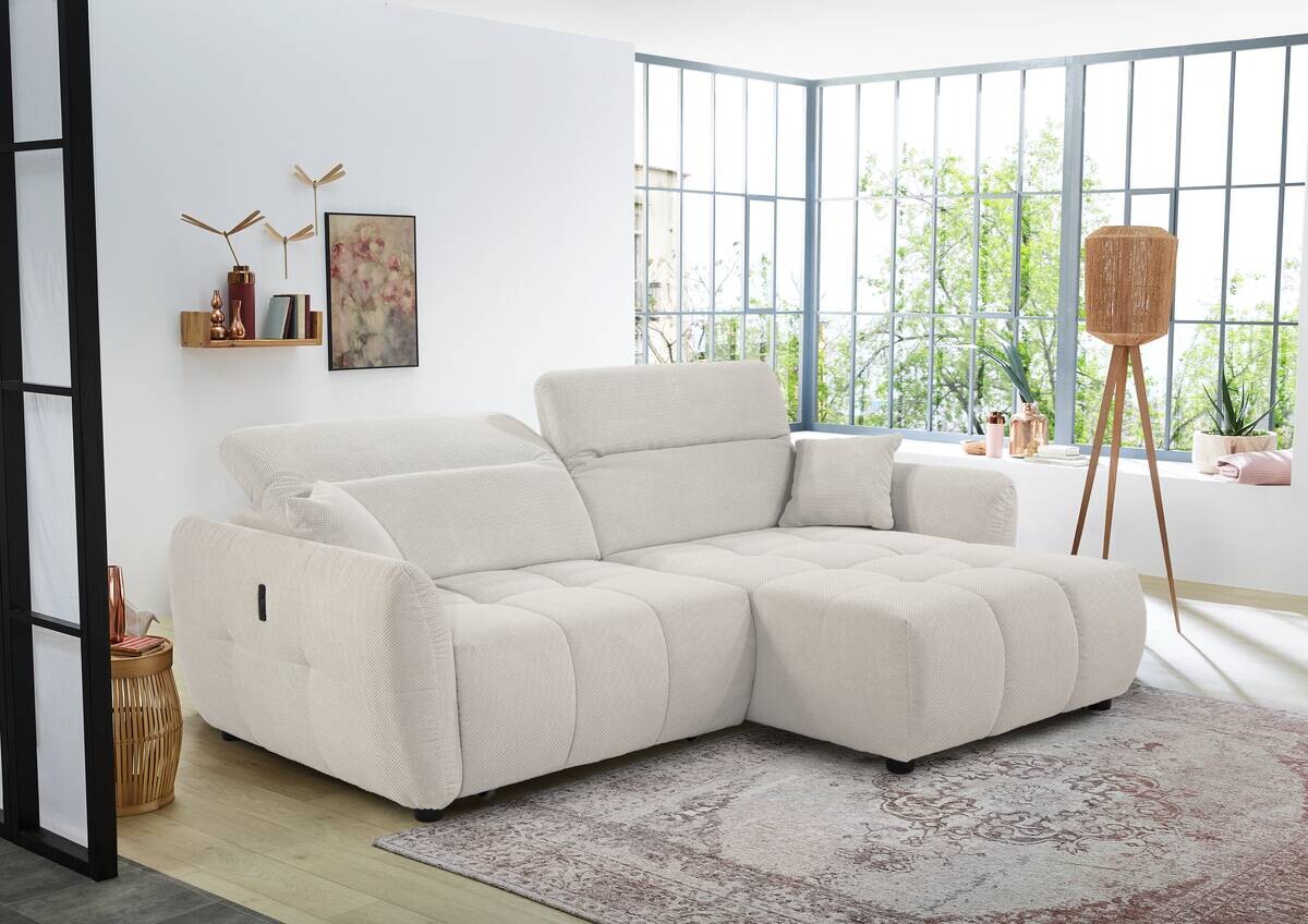Ecksofa mit elektrischer XXL Sitztiefenverstellung hellbeige Kord B/H/T: ca. 260x106x191 cm