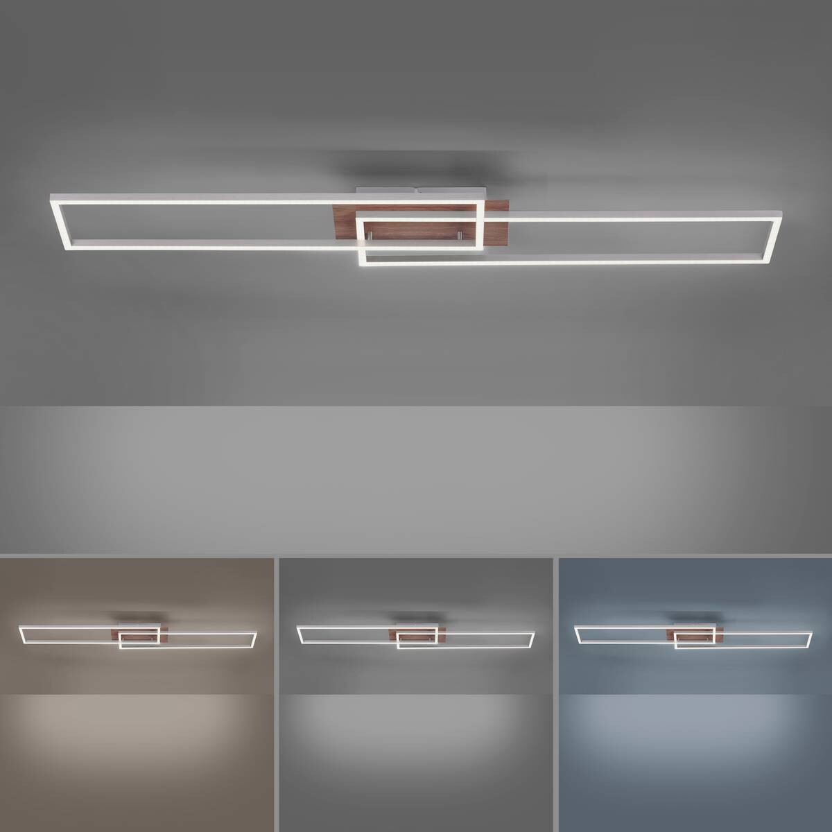 Just Light LED-Deckenleuchte IVEN 14019-78 stahlfarbig Metall B/H/T: ca. 25x7x110 cm 2 Brennstellen