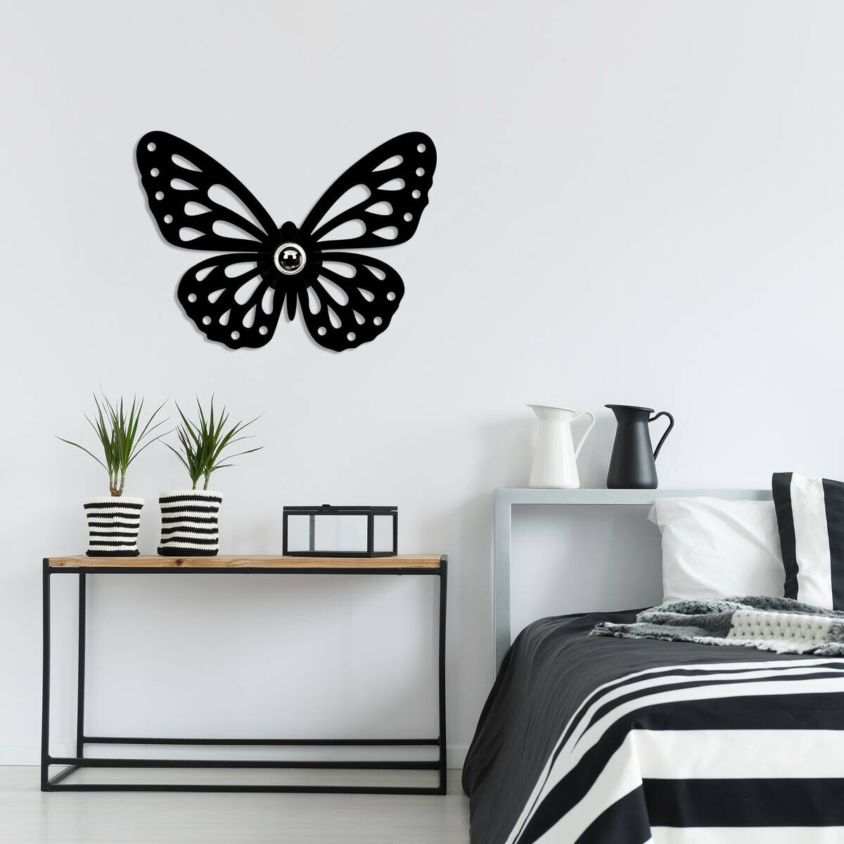 Wandleuchte schwarz Holz Metall B/H/T/L: ca. 52x38x12x52 cm E27 1 Brennstellen