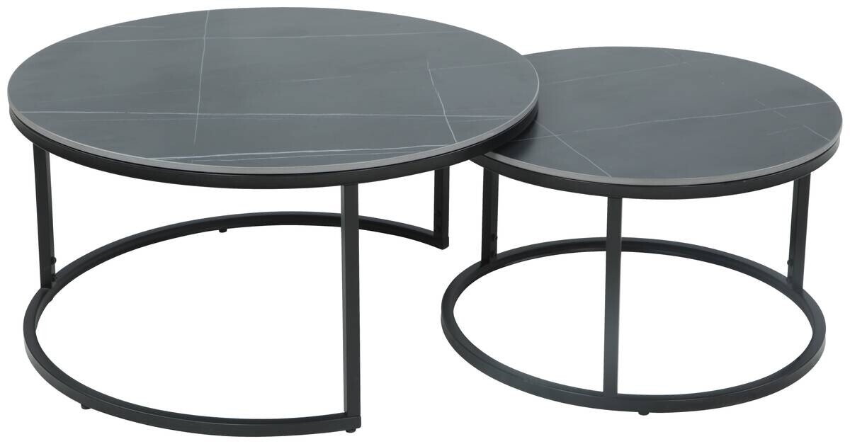 Hela Couchtisch Luis II grau Marmoroptik schwarz Metall Stein H/D: ca. 41x80 cm