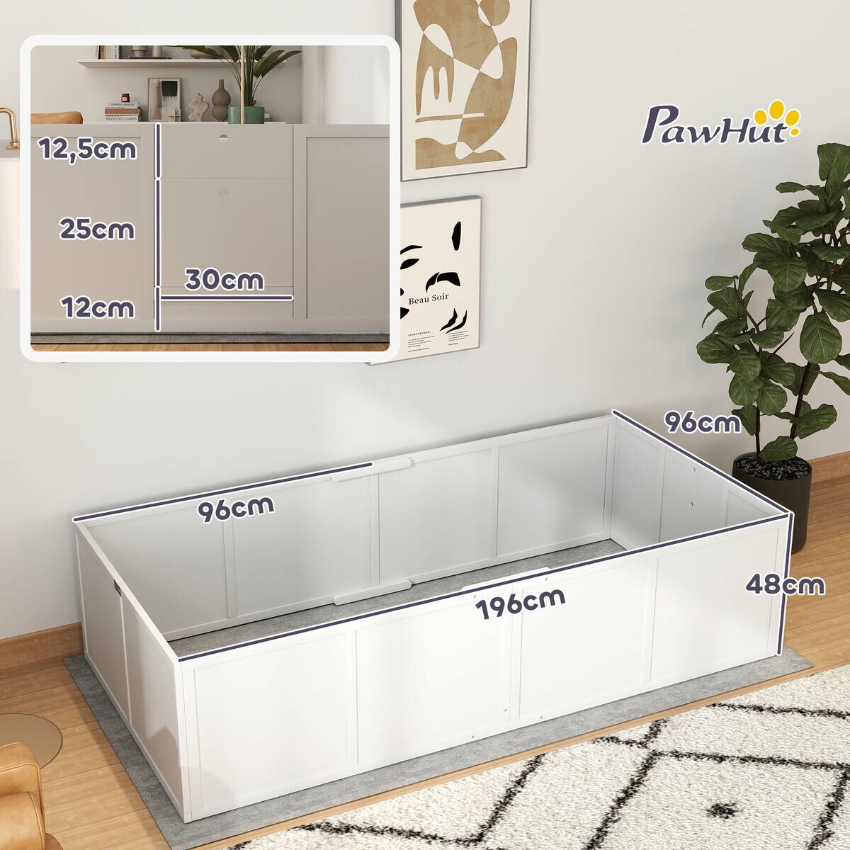 PawHut Wurfkiste für Welpen weiß MDF B/H/L: ca. 96x48x196 cm