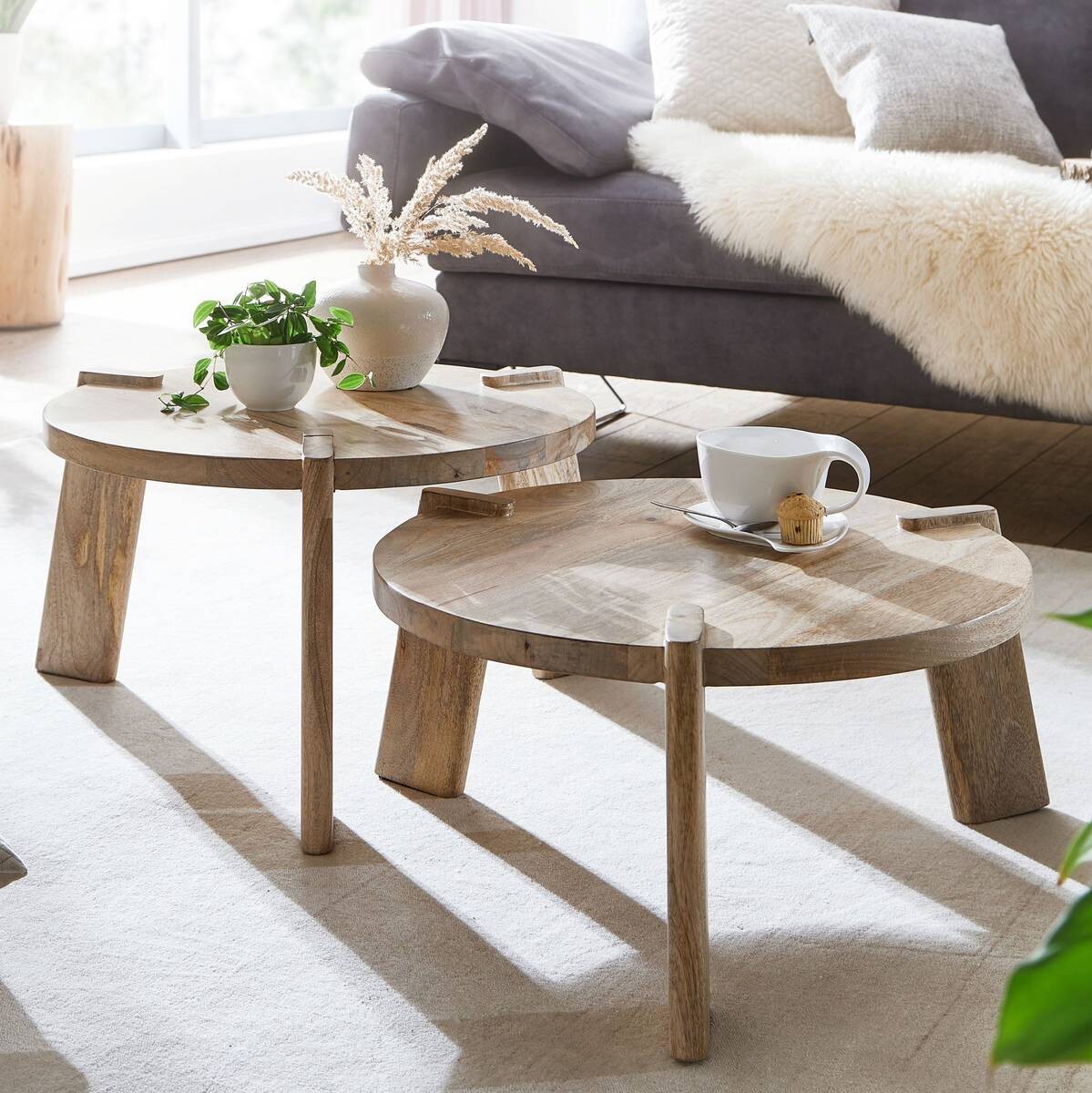 Wohnling Couchtisch 2er-Set. natur Echtholz