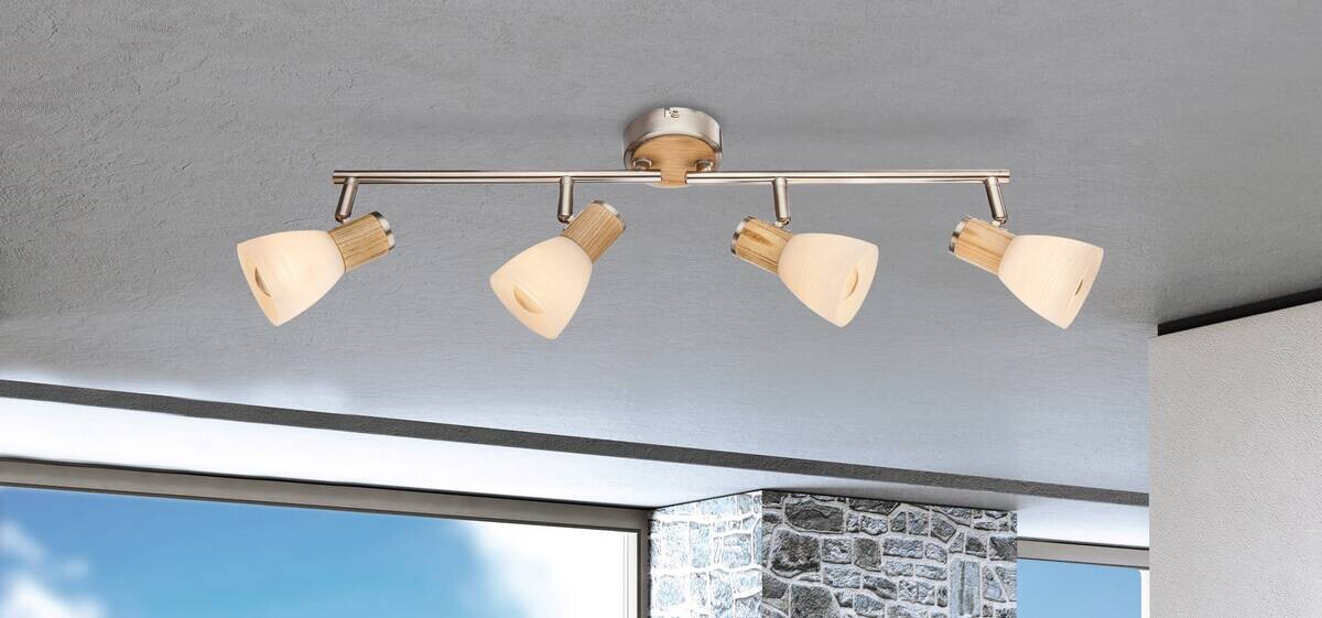 GLOBO Spot nickel matt Opal Glas Metall B/H/T: ca. 9x15,5x60 cm E14 4 Brennstellen