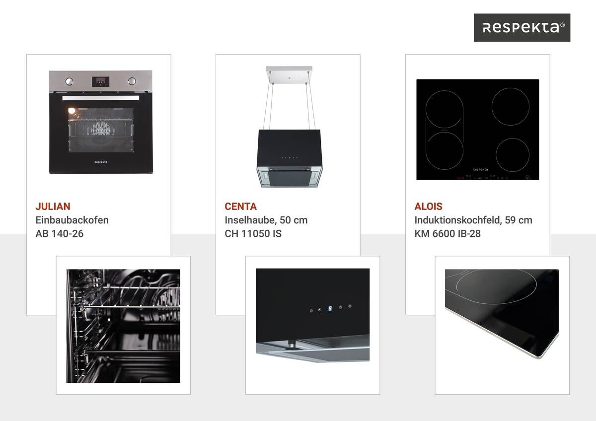 Respekta Inselküche Gabriel grau Hochglanz B/H/T: ca. 290x200x60 cm