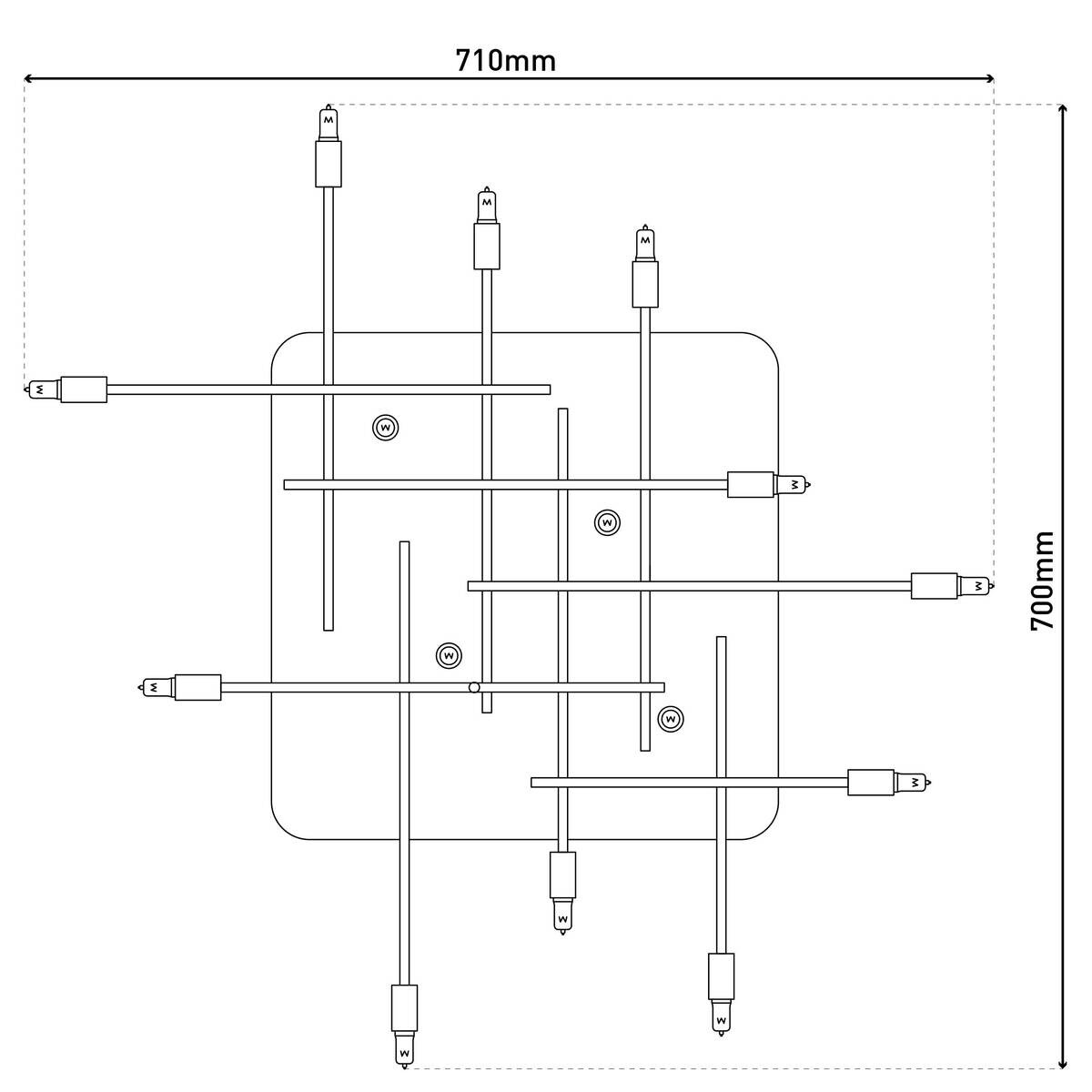 Näve Leuchten Deckenleuchte 1392950 stahlfarbig Metall B/H/T: ca. 70x15x71 cm G9 14 Brennstellen