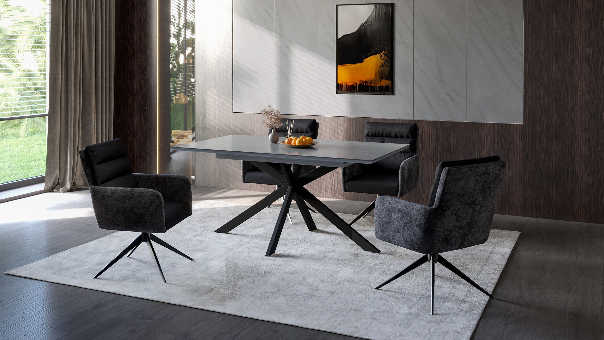 Armlehnstuhl Leandra, 2er-Set anthrazit Microfaser Webstoff B/H/T: ca. 63x92x69 cm