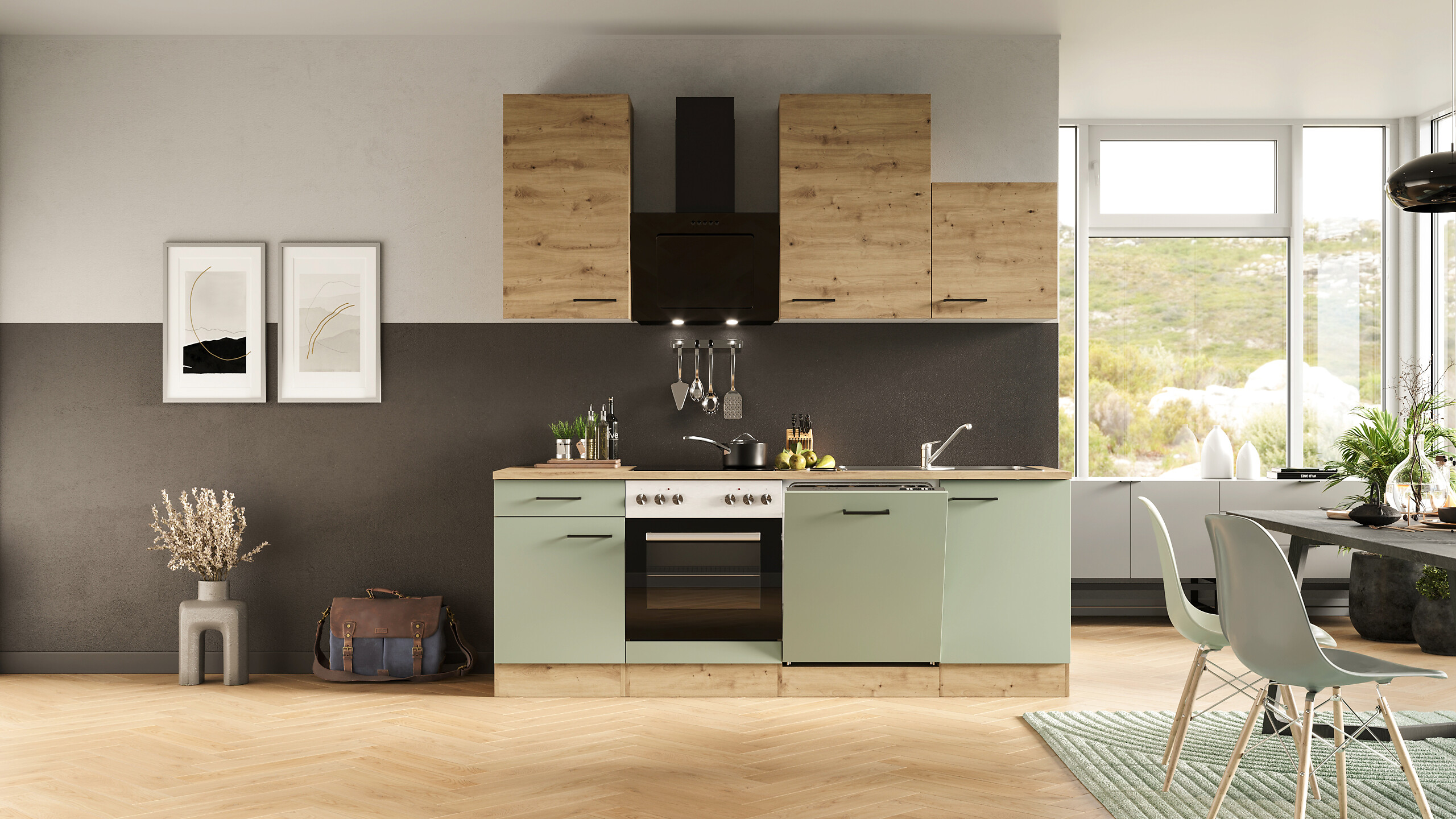 Küchenblock Cara grün matt B/H/T: ca. 220x234x60 cm