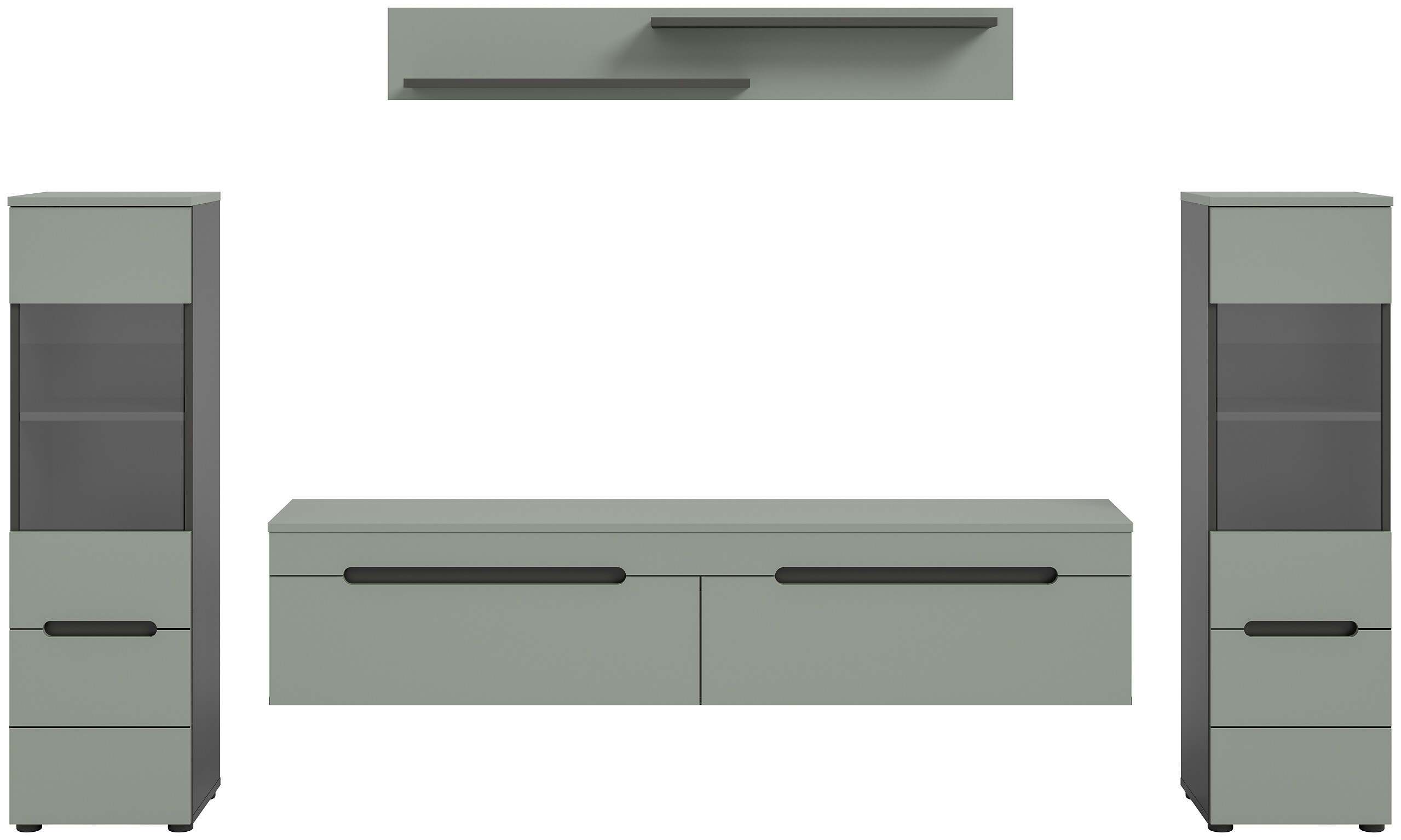 Wohnwand Canu grün basaltgrau Nachbildung B/H/T: ca. 272x141x33 cm