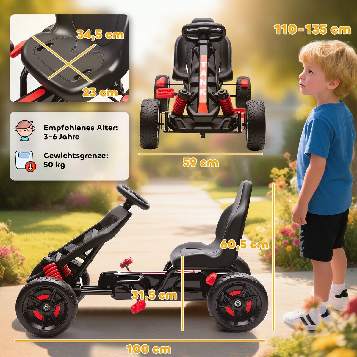 AIYAPLAY Kinder Gokart rot B/H/L: ca. 59x60,5x100 cm