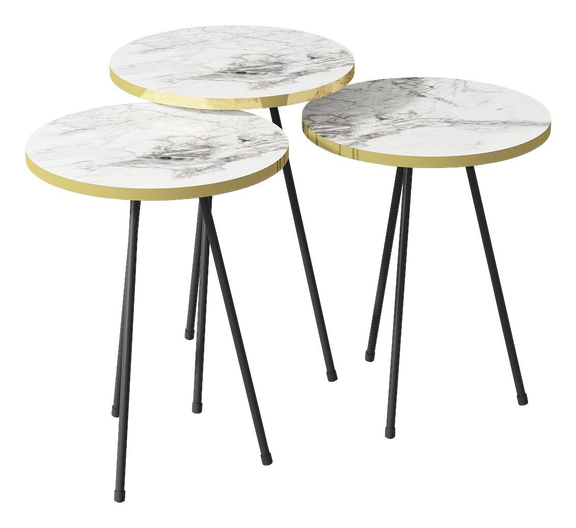 Beistelltisch 3er-Set. 21786245 weiß Marmor Optik schwarz Metall B/H/T: ca. 38x53,5x38 cm