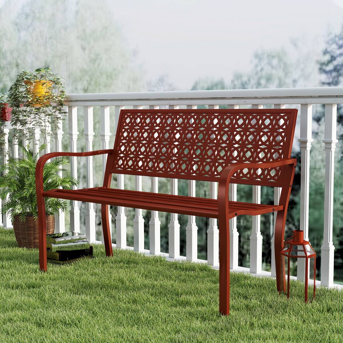 Outsunny Gartenbank rot Stahl B/H/L: ca. 63x85x127 cm