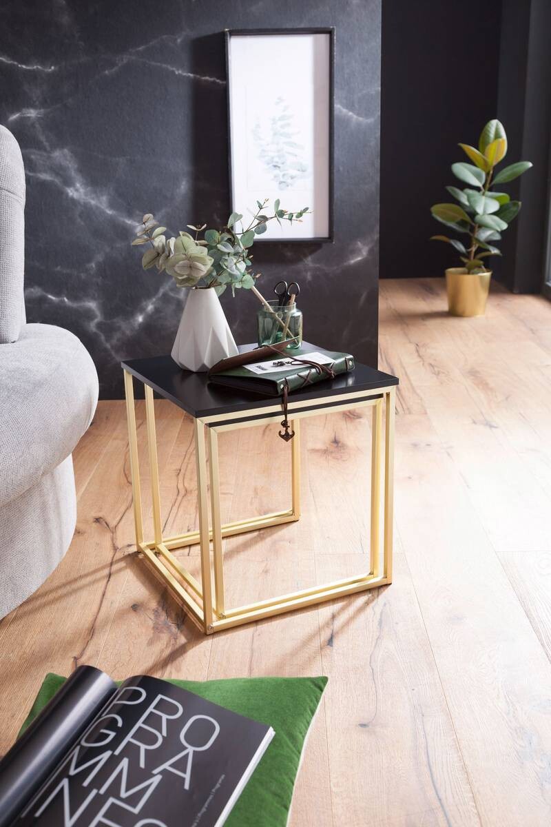 Beistelltisch 2er-Set schwarz Lack matt gold lackiert MDF Metall