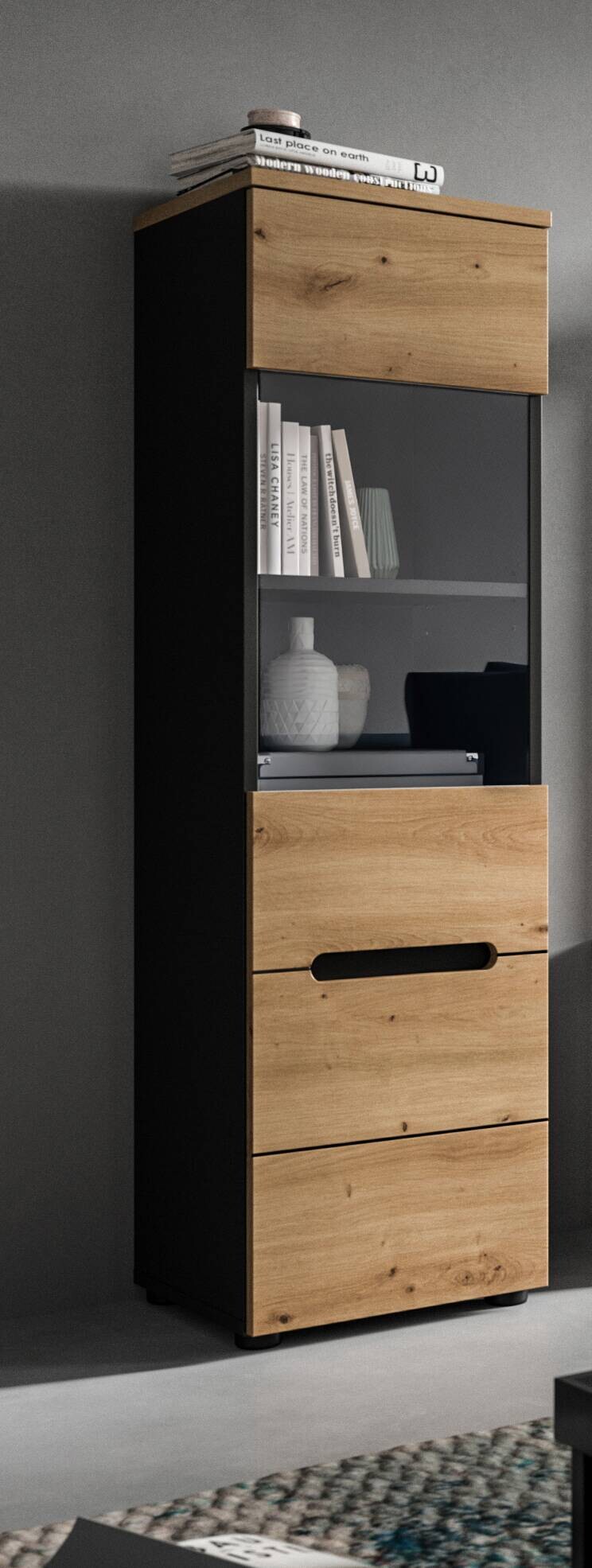 Vitrine Canu basaltgrau Nachbildung Artisan Oak Nachbildung B/H/T: ca. 36x125x33 cm