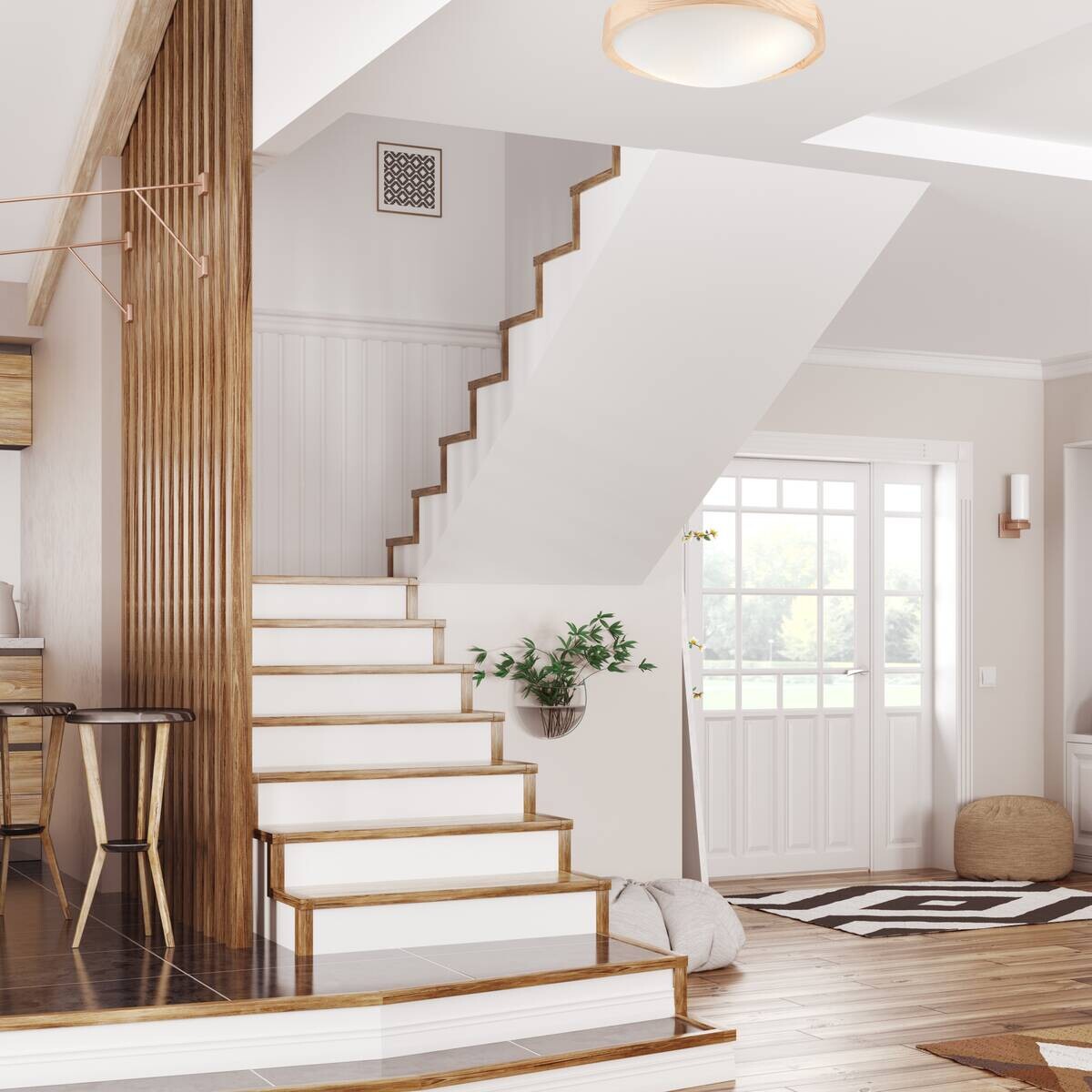 Lamkur Deckenleuchte Anello kiefer Glas Holz H/L: ca. 8x37 cm E27 2 Brennstellen