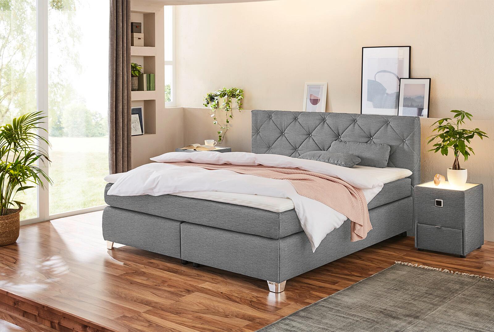 Boxspringbett  grau Flachgewebe Liegefläche B/L: ca. 180x200 cm