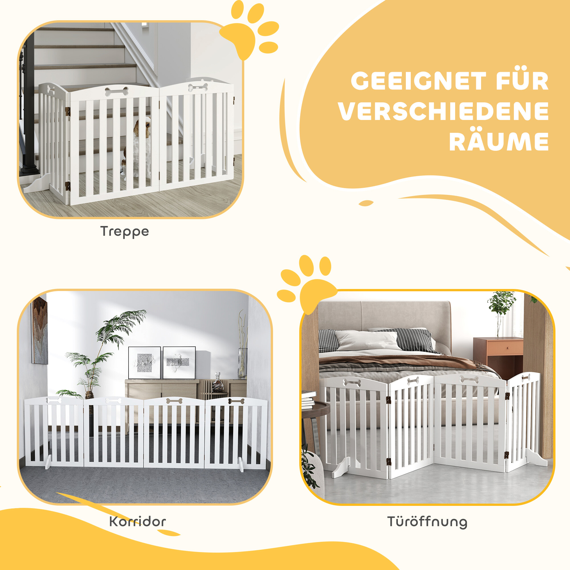PawHut Hundegitter weiß MDF B/H/L: ca. 30x61x207,5 cm