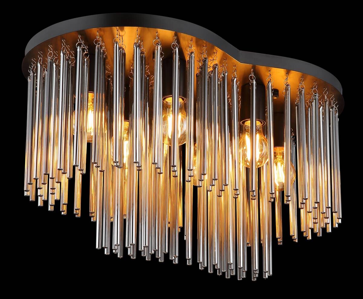 GLOBO Deckenleuchte mattschwarz Rauch Metall Glas B/H/T/L: ca. 35x34,5x60x60 cm E27 6 Brennstellen