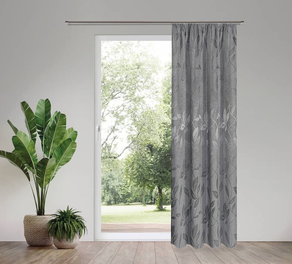 Happy Home Dekovorhang Blätter silber B/L: ca. 140x245 cm