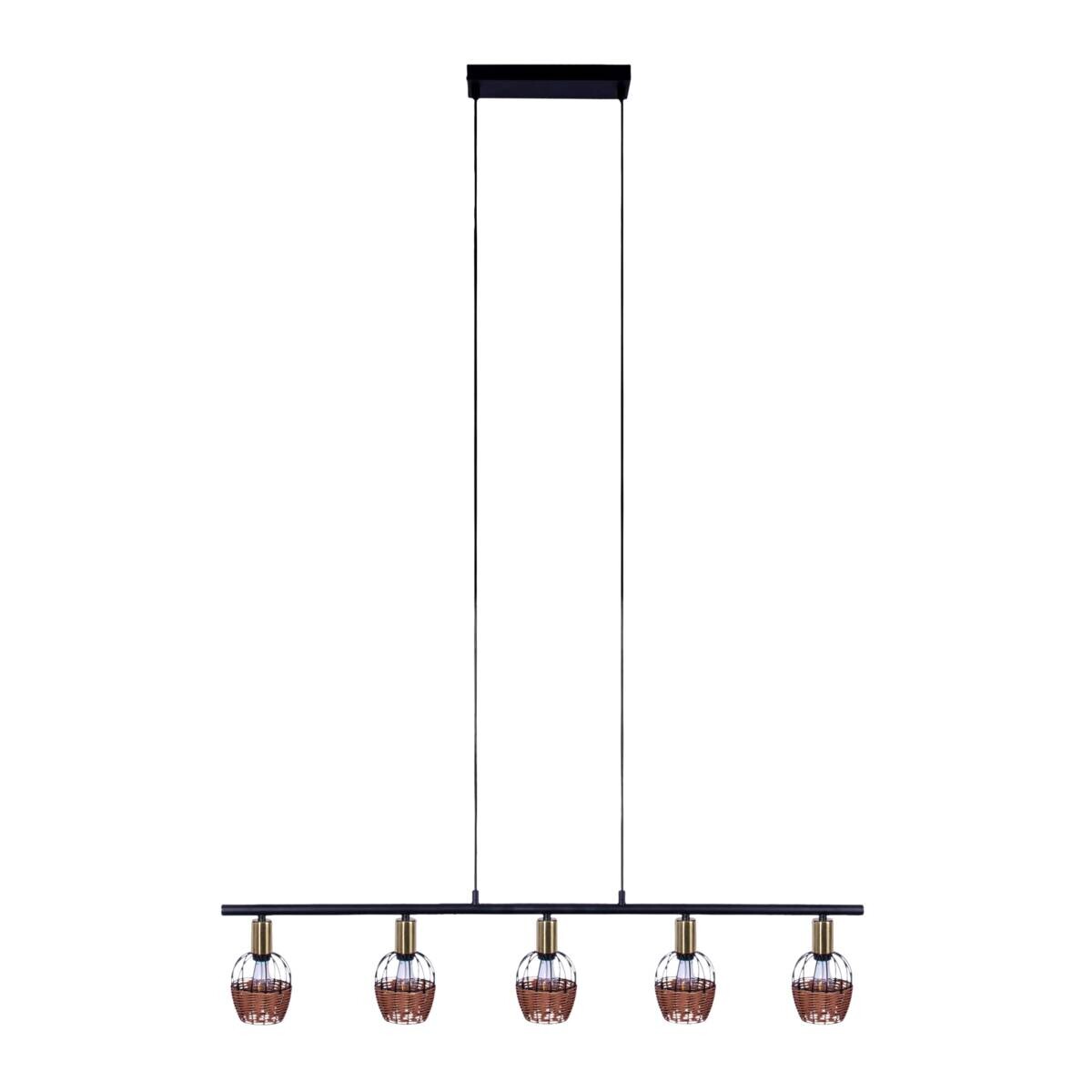 Näve Leuchten Pendelleuchte 7093322 schwarz Rattan Metall B/H/T: ca. 10x120x100 cm E14 5 Brennstellen