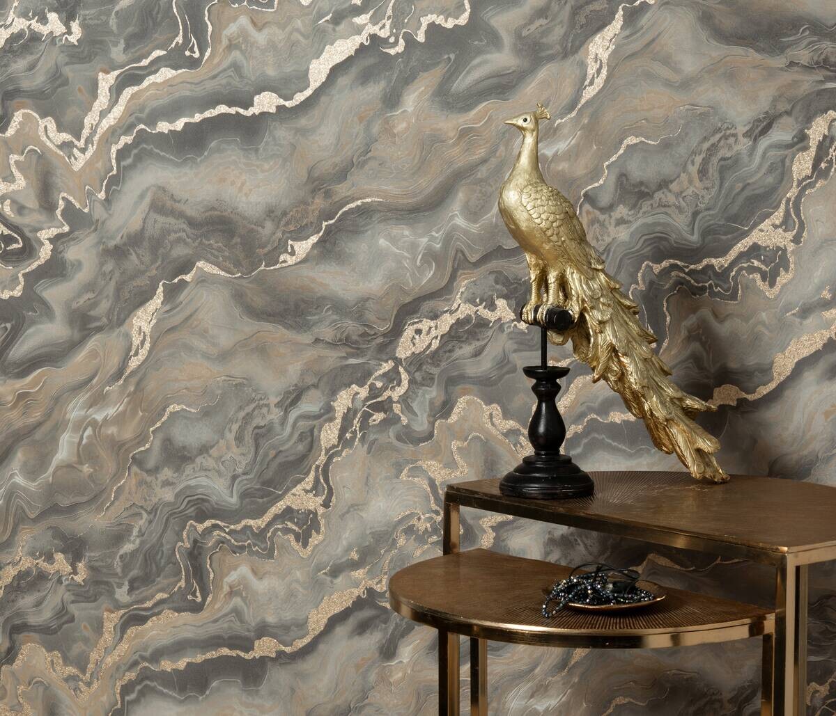 Vliestapete Marmor grau gold B/L: ca. 53x1005 cm