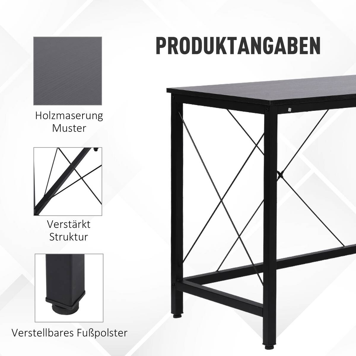 Computertisch 836-122BK schwarz B/H/L: ca. 150x76x150 cm