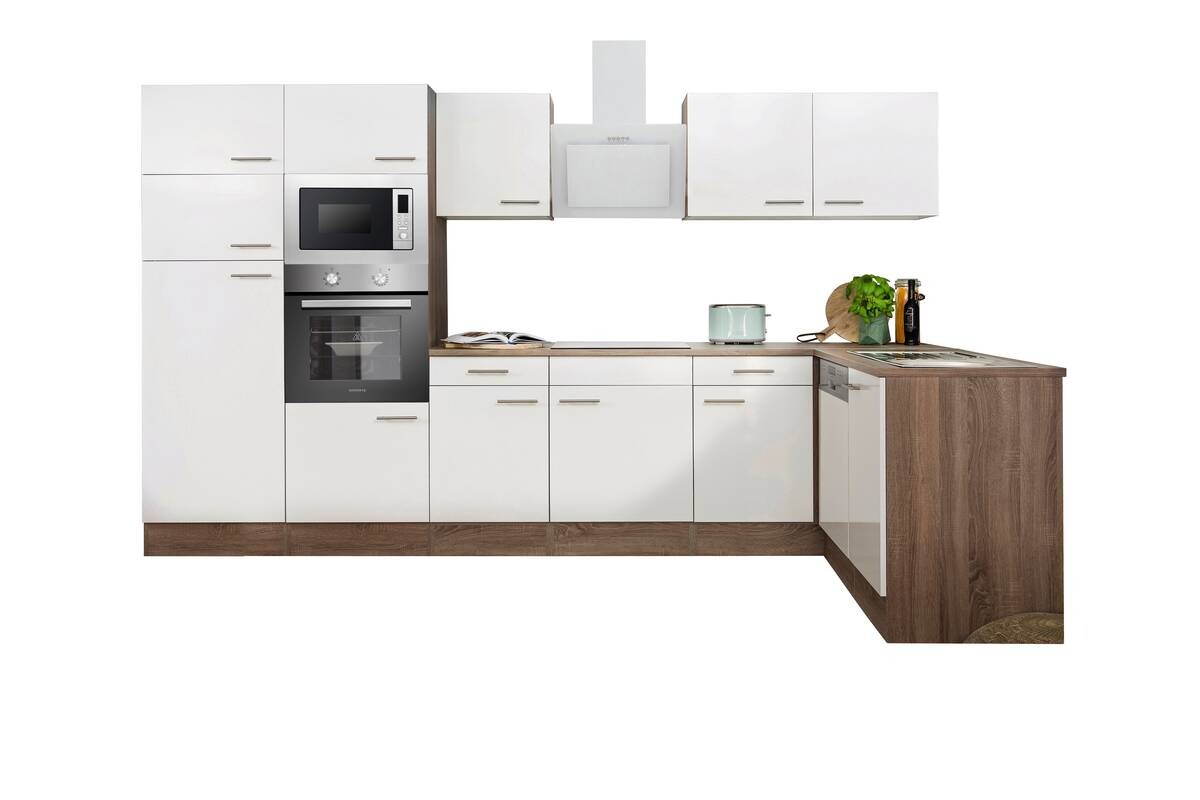 Respekta Winkelküche KBL340EYWMISGKE weiß B/H/T: ca. 340x205x172 cm