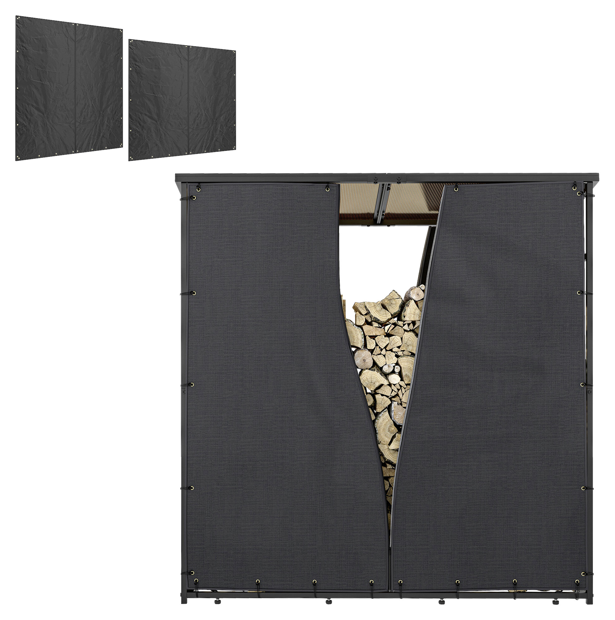 Outsunny Kaminholzregal Abdeckung schwarz Polyester B/H/L: ca. 1x173x174 cm