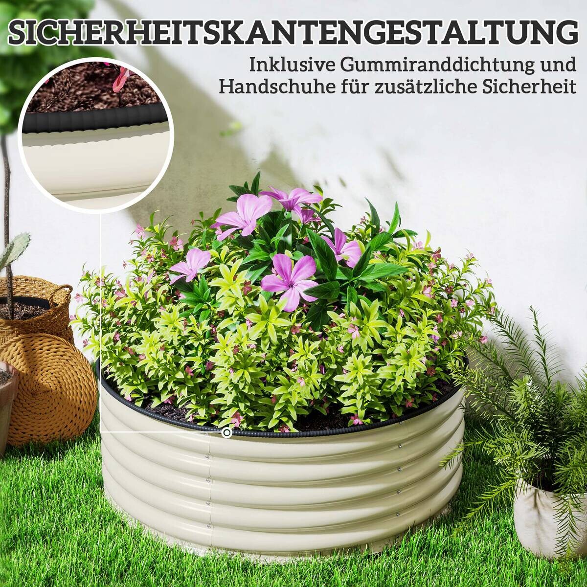 Outsunny Hochbeet cremeweiß Stahl B/H/L: ca. 120x43x120 cm