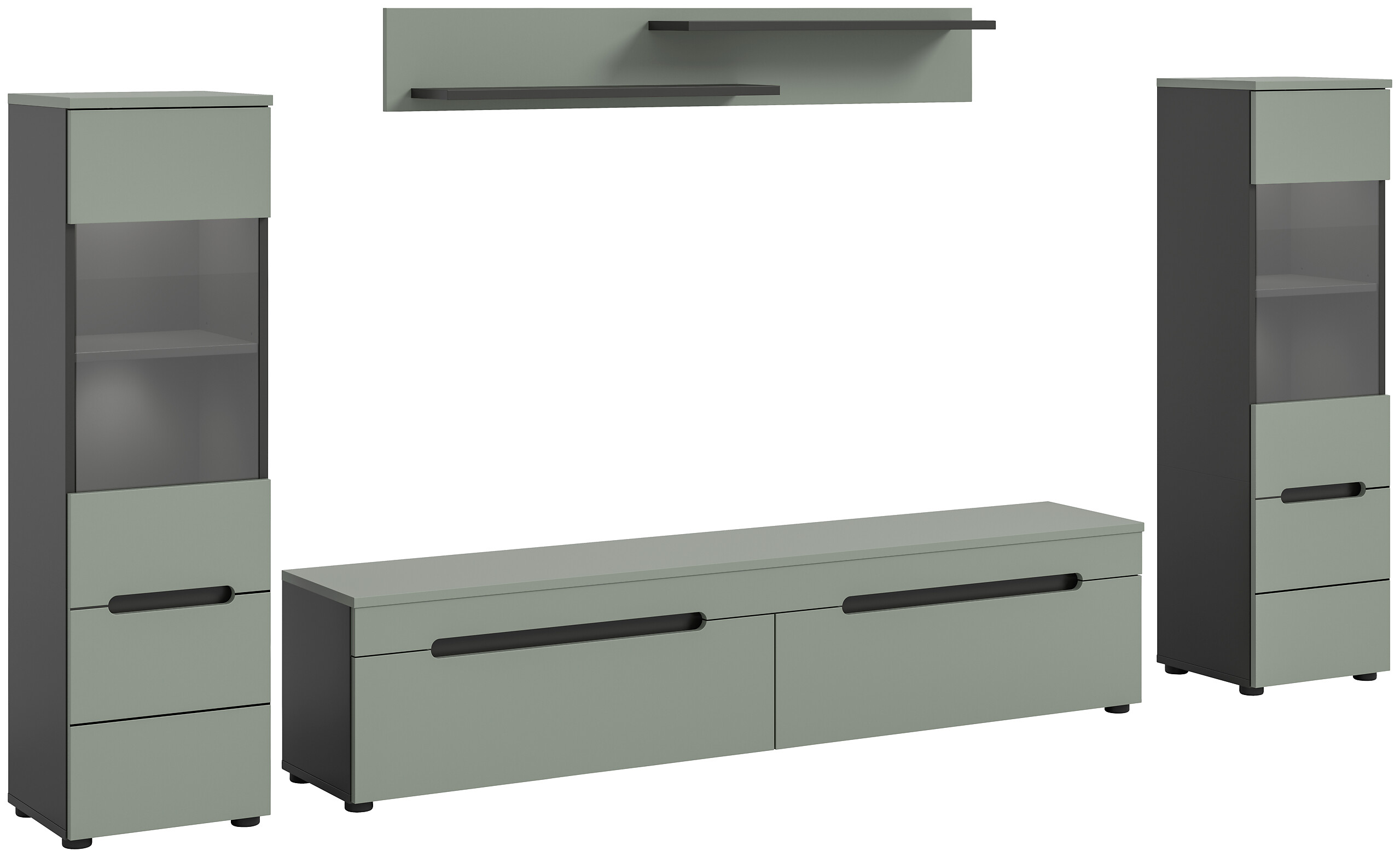 Wohnwand Canu grün basaltgrau Nachbildung B/H/T: ca. 272x141x33 cm