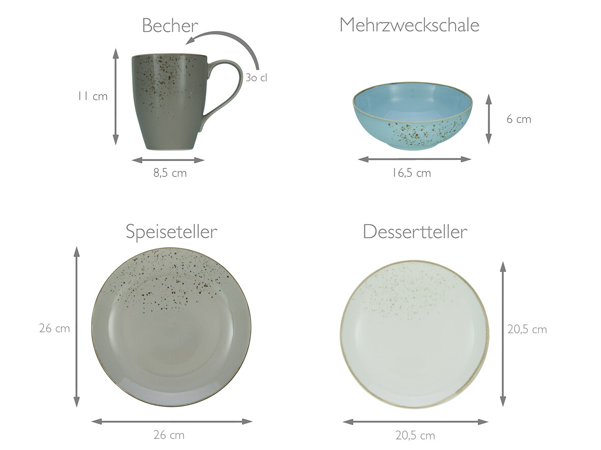 CreaTable Kombiservice Nature Scandinavia multicolor Keramik 16 tlg.