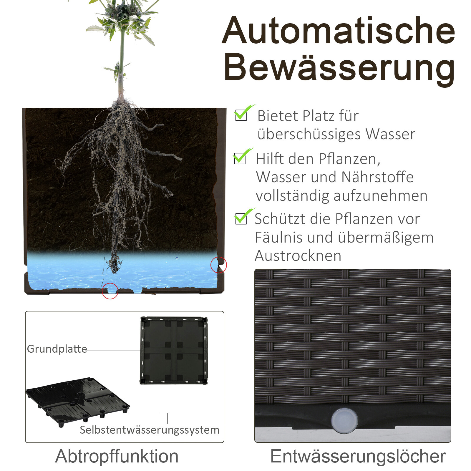 Outsunny Hochbeet kaffee Kunststoff B/H/T: ca. 80x44x80 cm