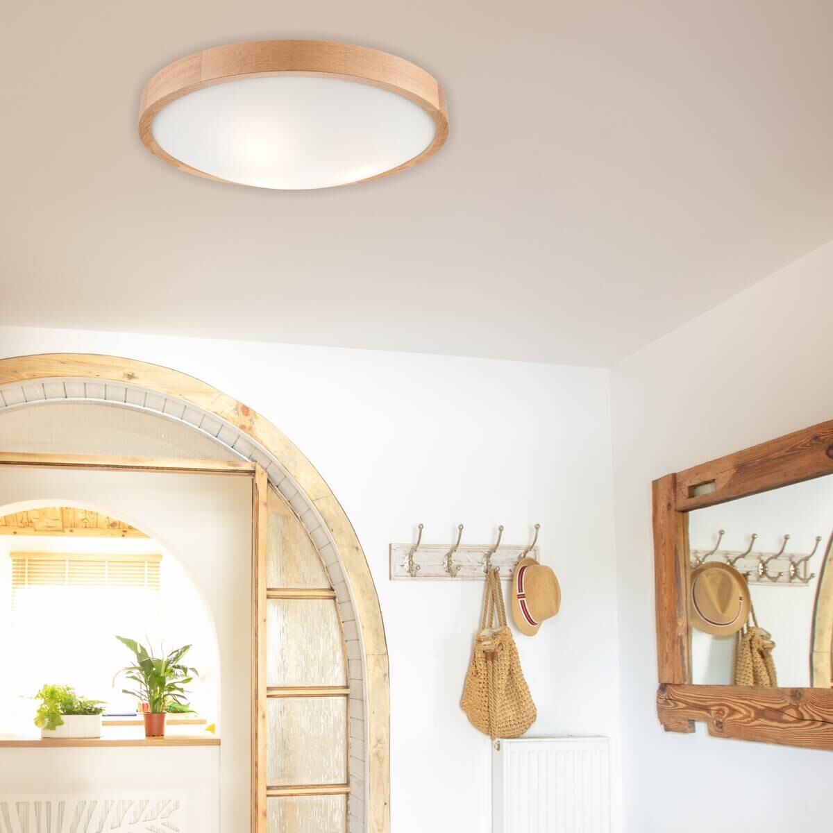 Lamkur Deckenleuchte ANELLO 41308 Eiche Glas Holz H/L: ca. 8x47 cm E27 3 Brennstellen