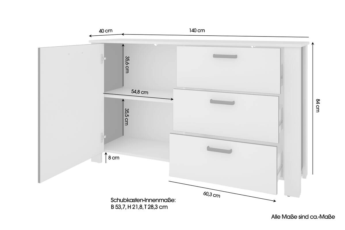 Sideboard FARO weiß schwarz B/H/T: ca. 140x84x40 cm