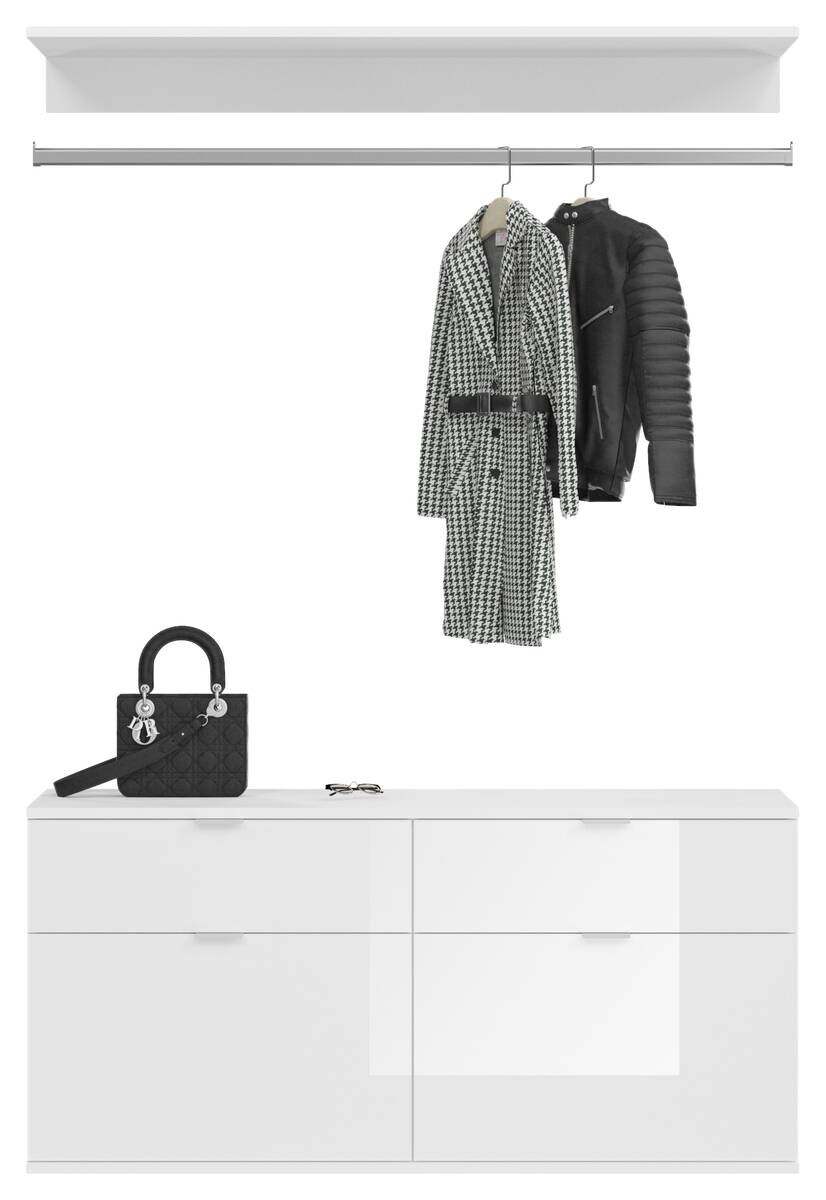 Garderobe PROJEKT Eiche Artisan Nachbildung weiß Hochglanz Spiegel B/H/T: ca. 243x193x34 cm