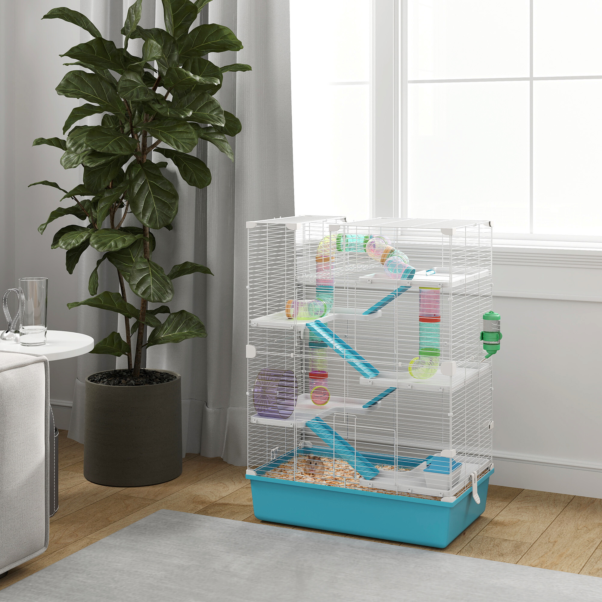 PawHut Hamsterkäfig hellblau Kunststoff B/H/L: ca. 36x81x58 cm
