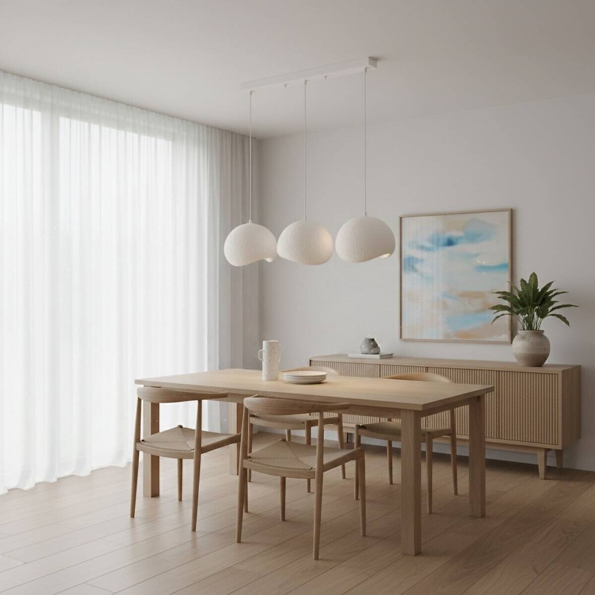 Opviq Pendelleuchte Yontu-15853-A weiß Metall Polyester-Mischgewebe B/H/L: ca. 29x120x34 cm E27 3 Brennstellen