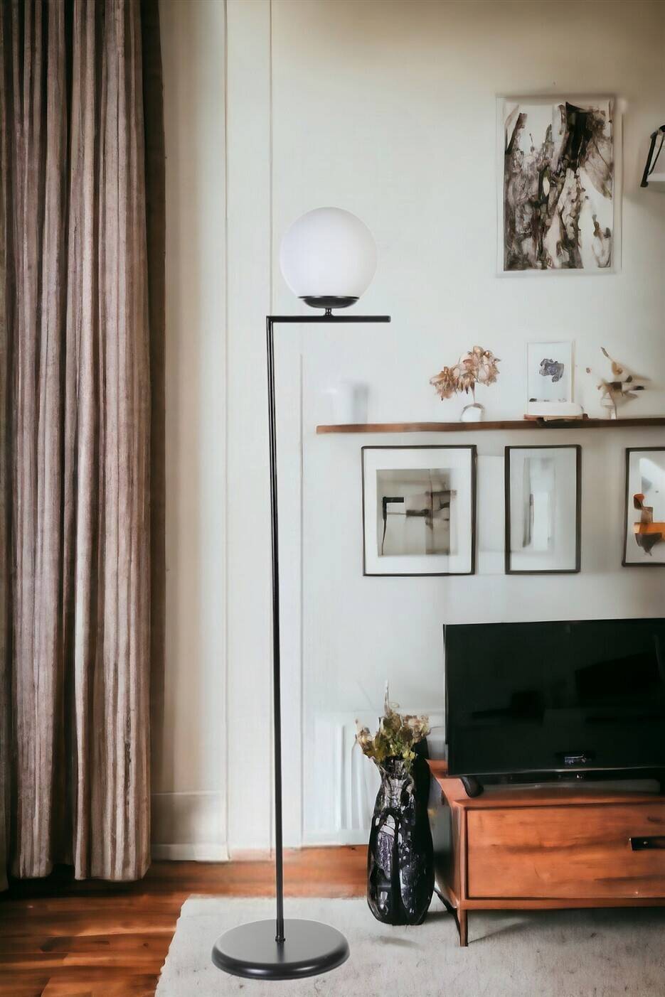 Opviq Stehleuchte weiß schwarz Metall Glas B/H/L: ca. 30x155x30 cm E27 2 Brennstellen