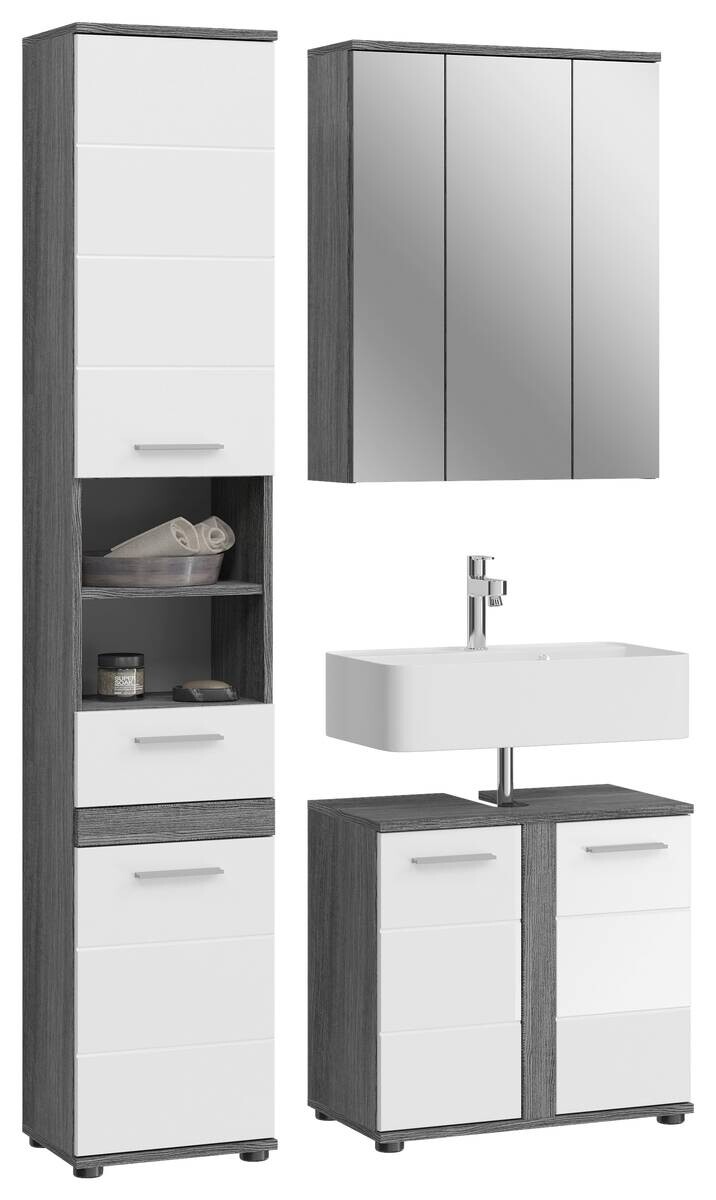 Badezimmer-Set BLAKE Rauchsilber Nachbildung weiß Hochglanz B/H/T: ca. 114x191x34 cm Badezimmer-Set BLAKE Rauchsilber Nachbildung weiß Hochglanz B/H/T: ca. 114x191x34 cm