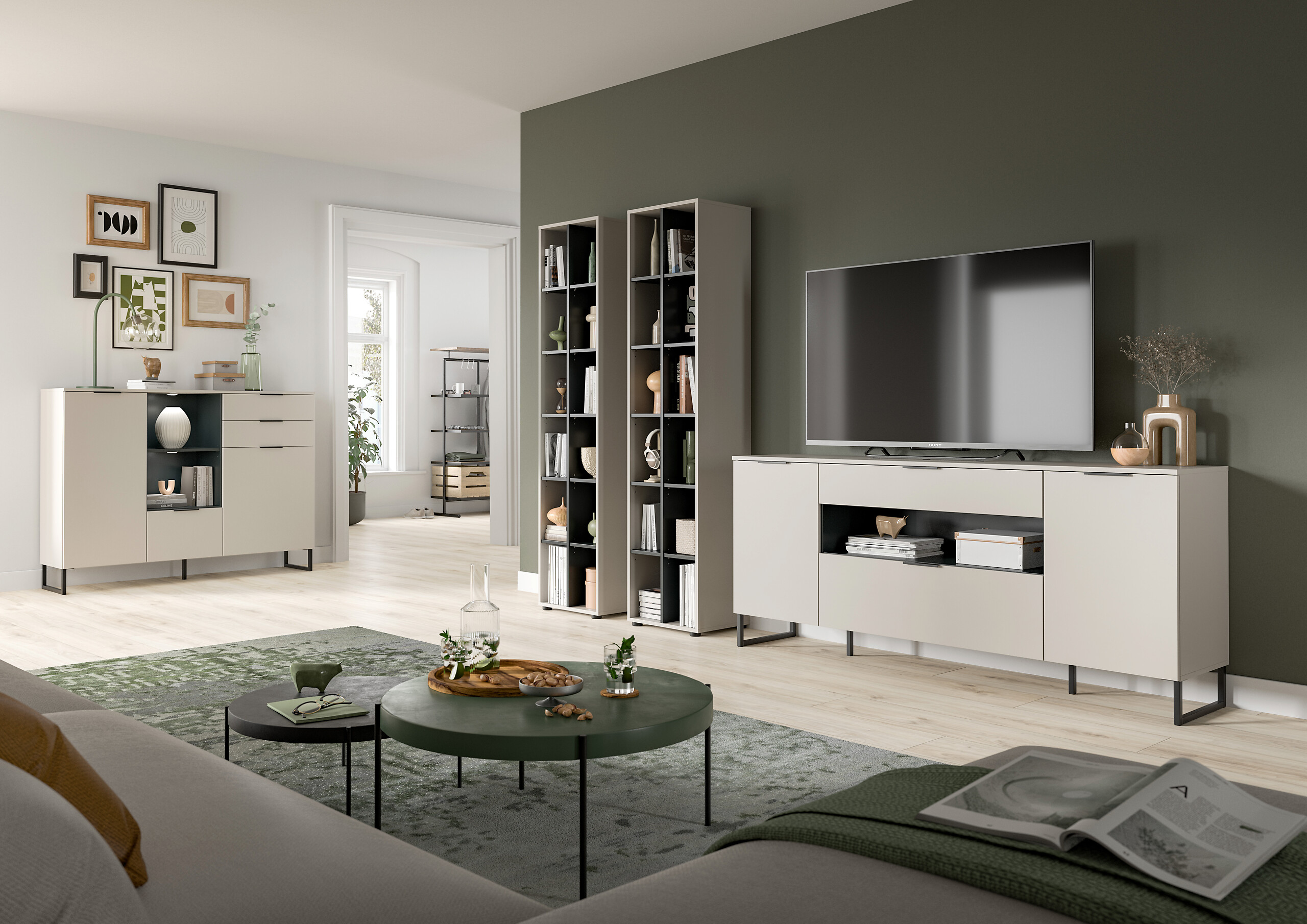 Sideboard Noida Kaschmirgrau Nachbildung schwarz B/H/T: ca. 80x185x41 cm