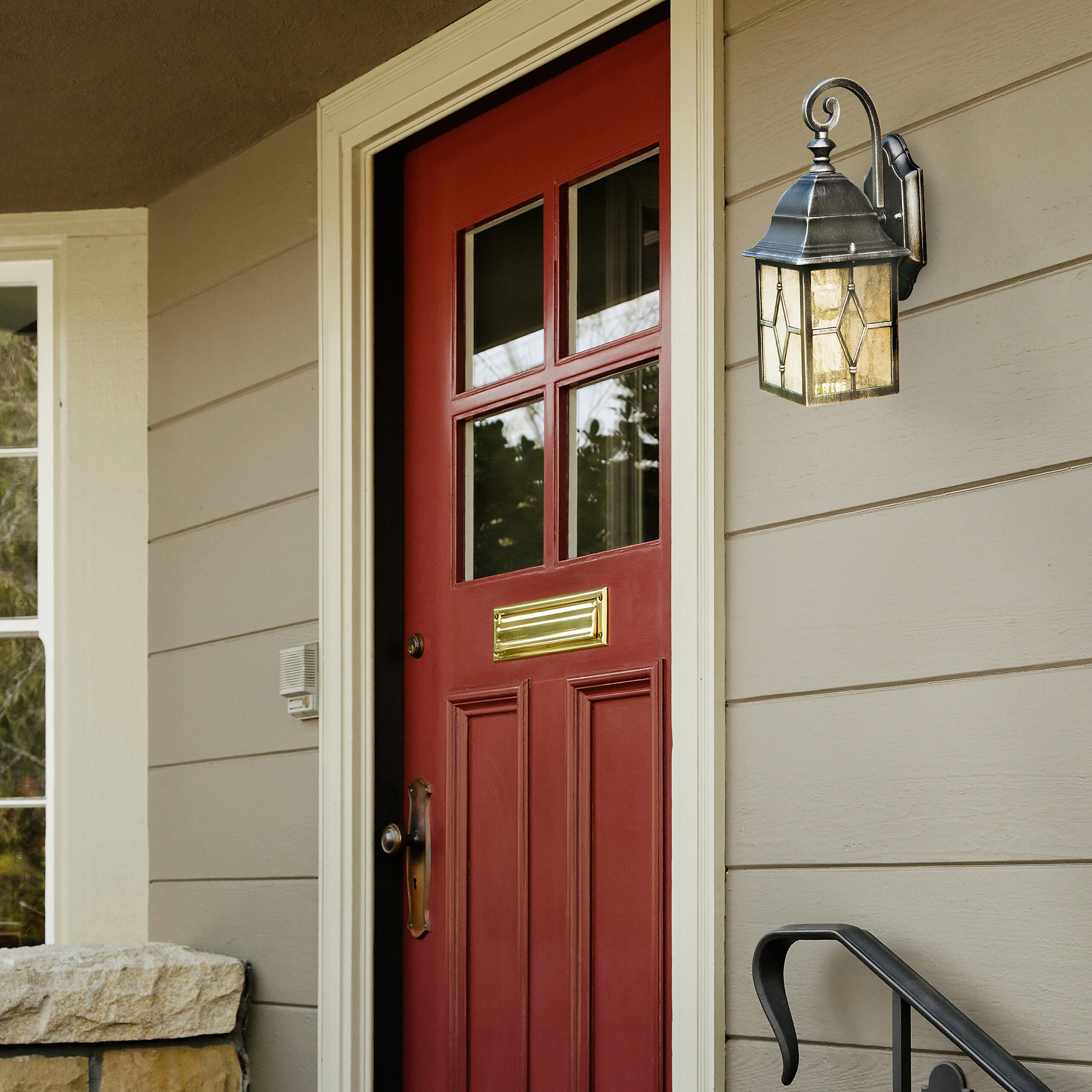 Searchlight Außenleuchte schwarz Stahl Glas B/H/T: ca. 15x33x18 cm E27 1 Brennstellen