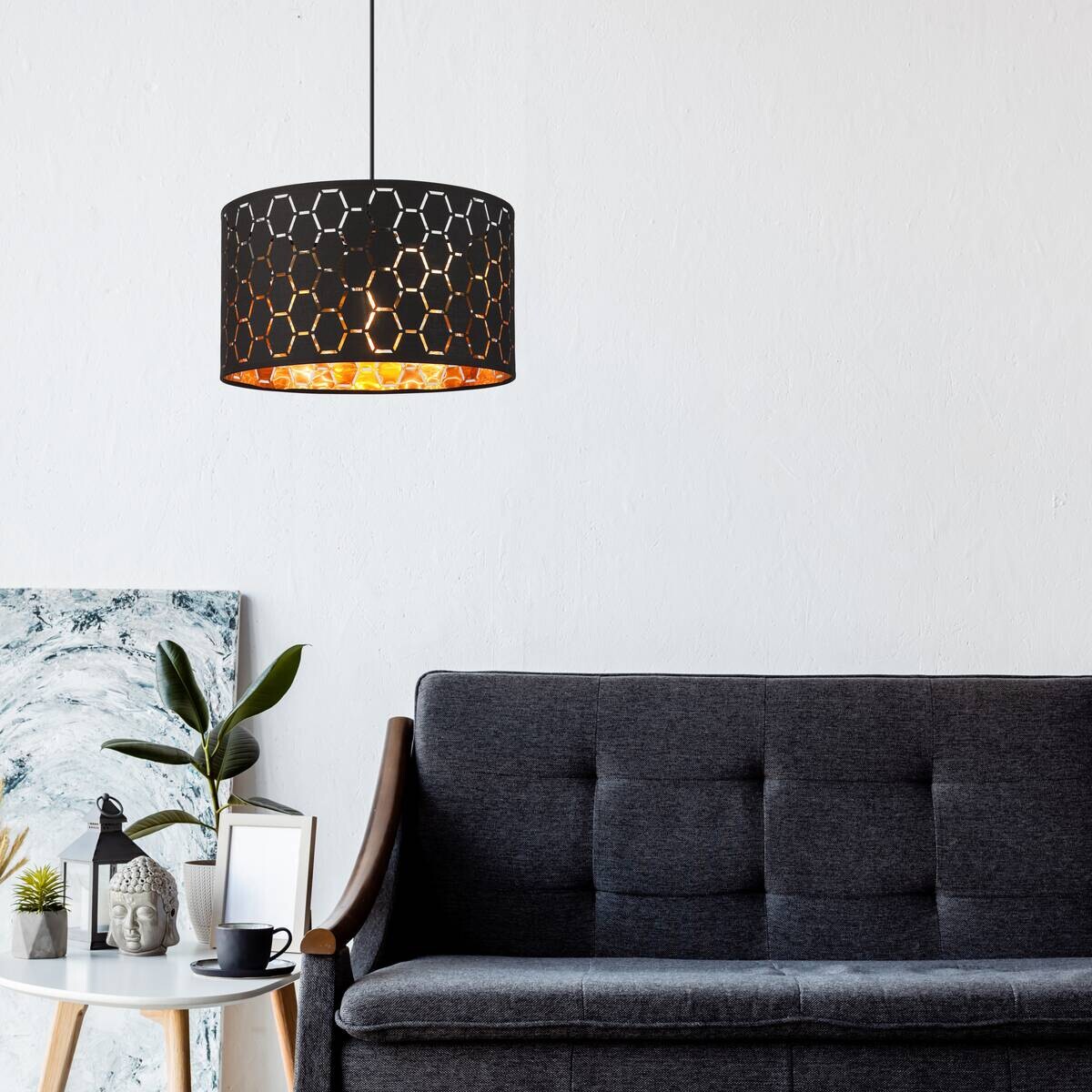 Lamkur Pendelleuchte schwarz Holz B/H/L: ca. 37x23x37 cm E27 1 Brennstellen