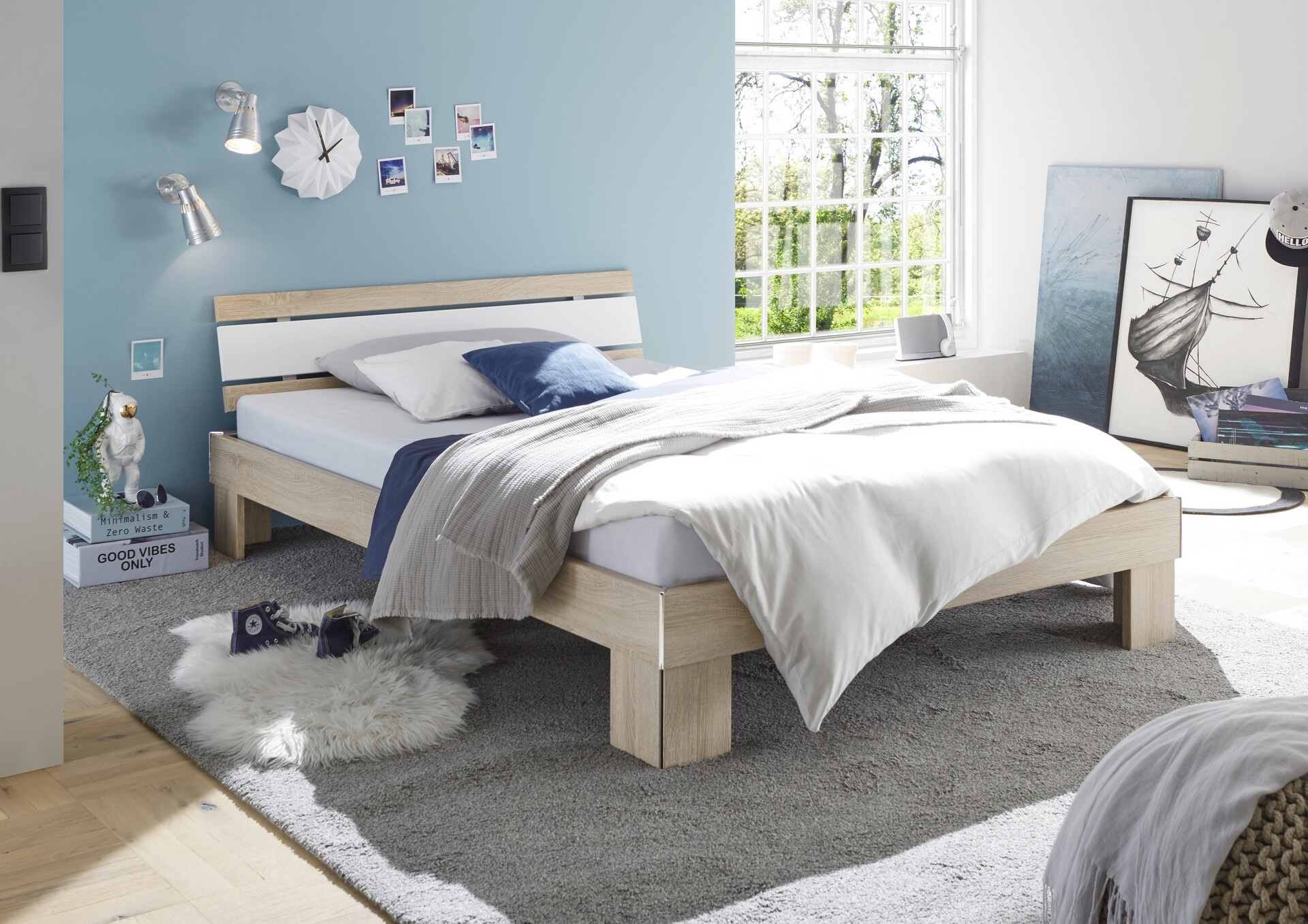 Futonbett Lyon Eiche Sonoma Nachbildung weiß Liegefläche B/L: ca. 140x200 cm