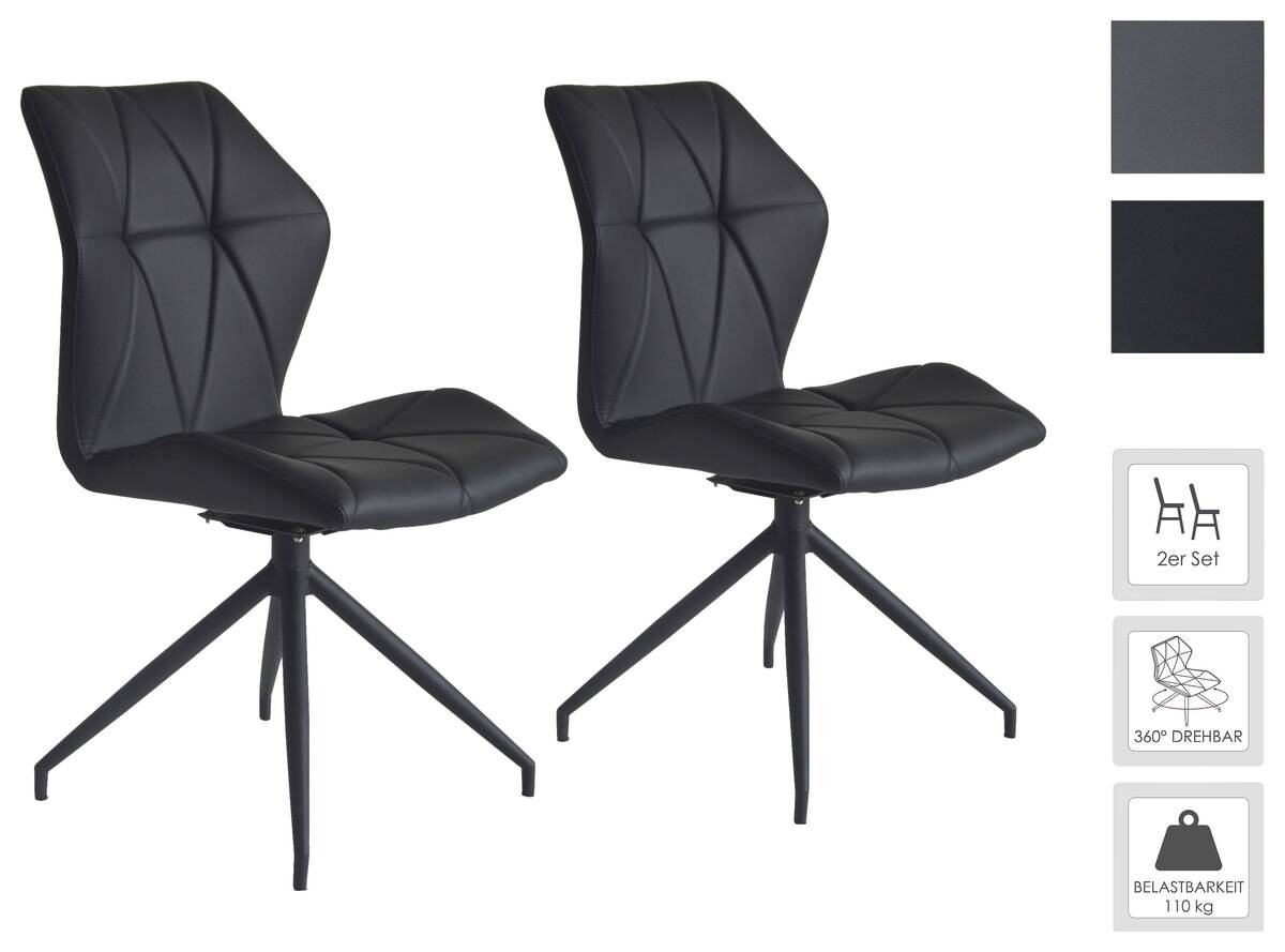 Stuhl IMKE 2er-Set schwarz schwarz Kunstleder Metall B/H/T: ca. 52x90,5x62 cm